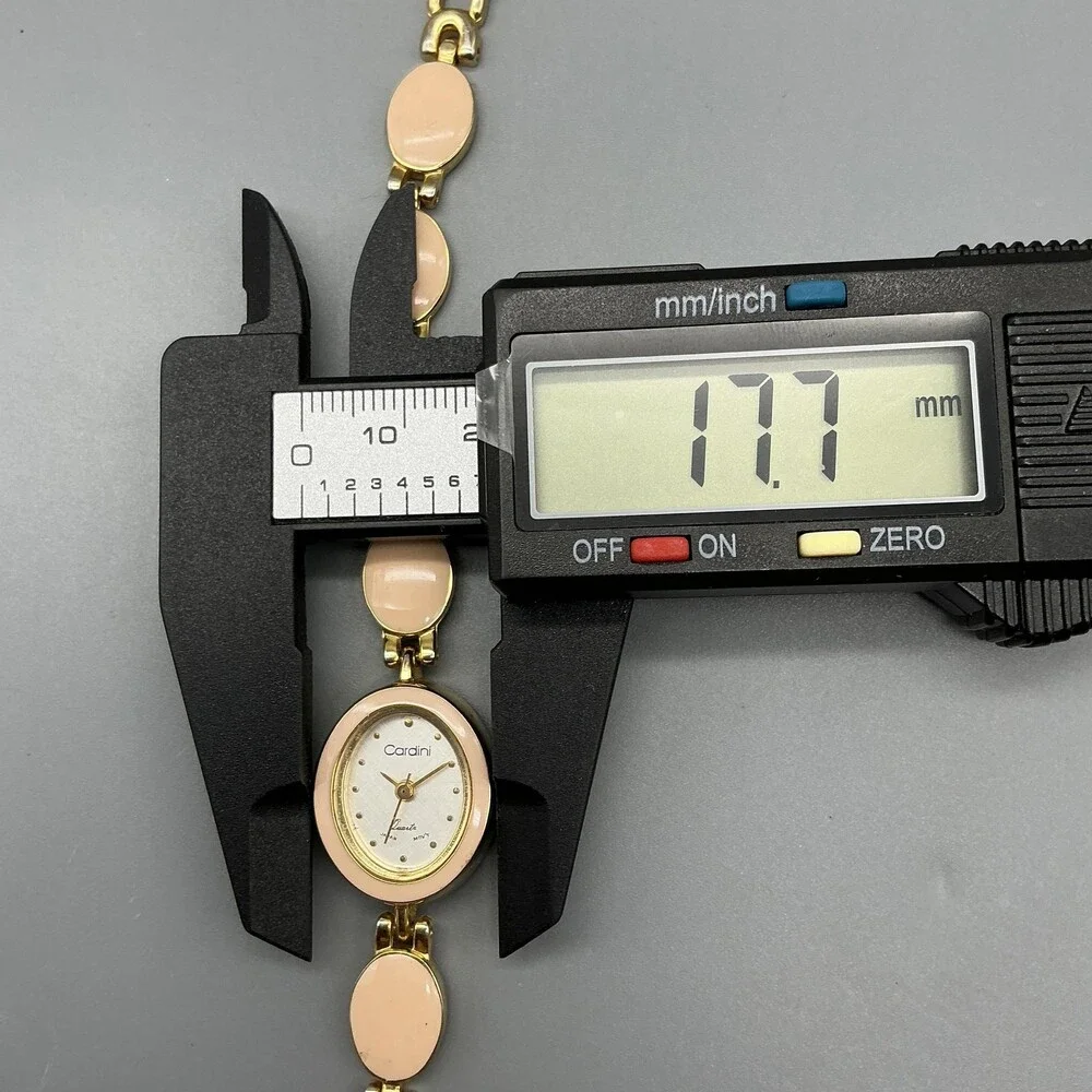 Cardini Womens Watch 18mm Silver Tone Pink Enamel Gold Tone New Battery 7.25